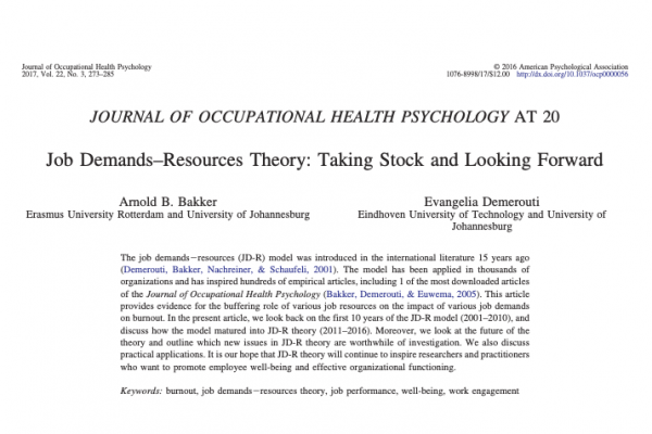 Job Demands–Resources Theory: Taking Stock and Looking Forward Job Demands–Resources Theory: Taking Stock and Looking Forward
